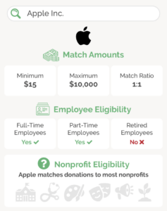 Companies like Apple set matching gift guidelines related to match amounts, employee eligibility, and nonprofit eligibility.
