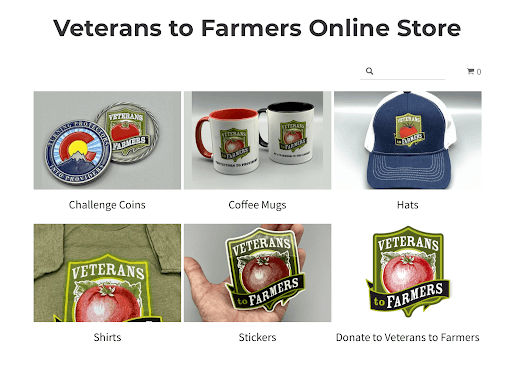View of Veterans to Farmers online store