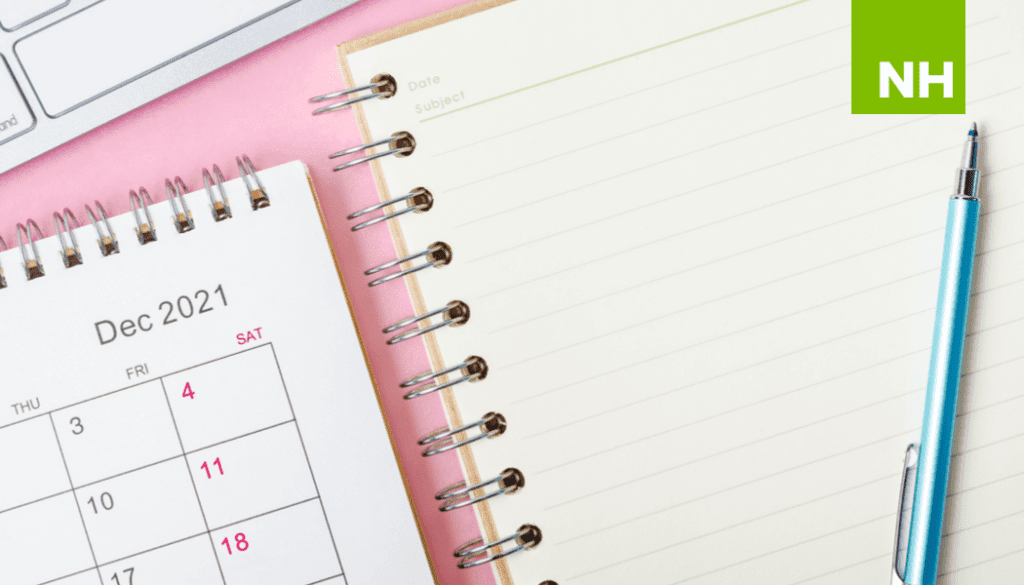 December calendar and notebook for year-end fundraising planning