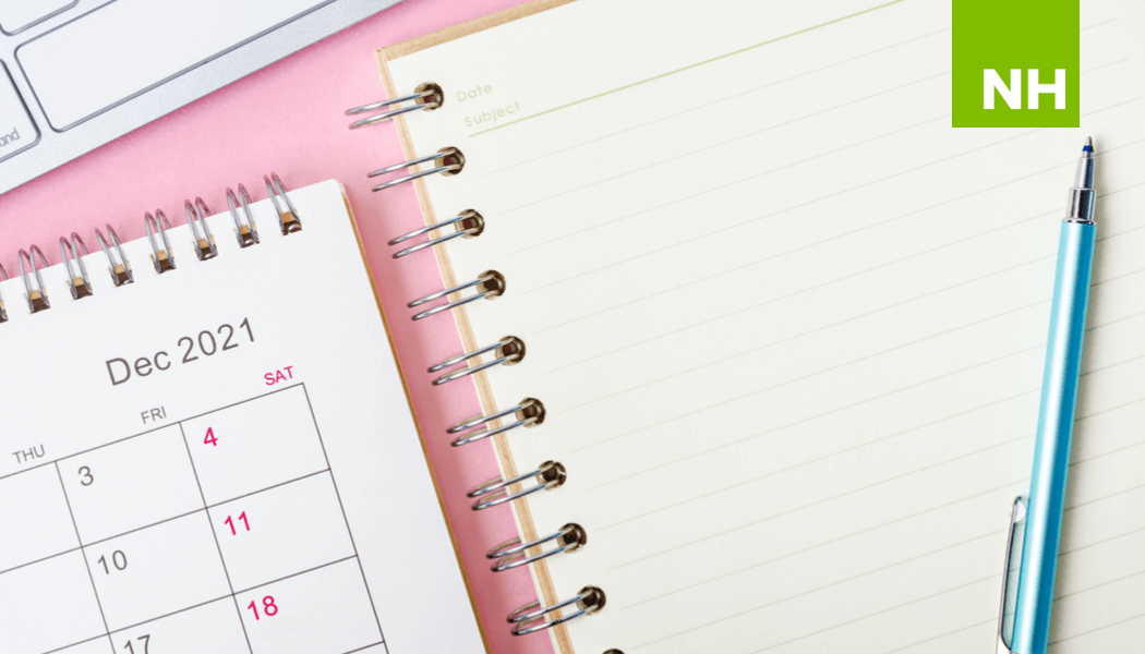 December calendar and notebook for year-end fundraising planning