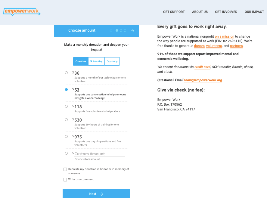 Donation form screenshot