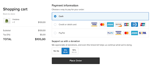 Donation button on checkout webpage