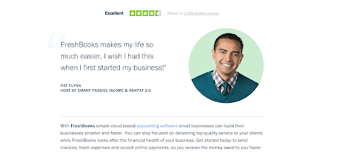 Positive review on FreshBooks homepage