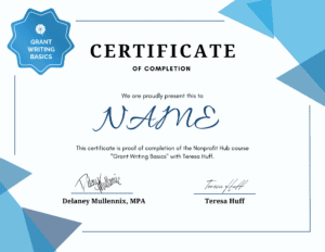 Sample Grant Writing Basics Certificate